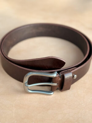 Læderbælte - Brun & Stål